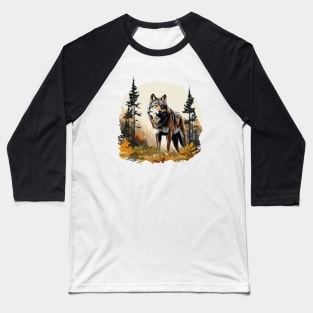 Watercolor Wolf Baseball T-Shirt